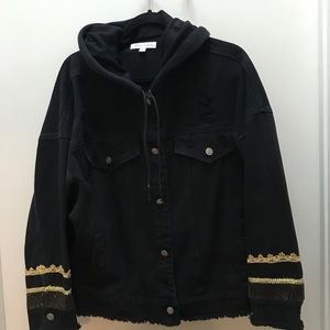 Honey Punch Military Style Black Denim Jacket Sz M